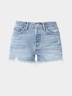 Agolde Parker Light Blue Frayed Hem Denim Shorts